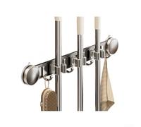 Organizer da parete per mocio e scope, supporto a ventosa per bagno e cucina, scaffale portaoggetti in alluminio con guide scorrevoli (C)