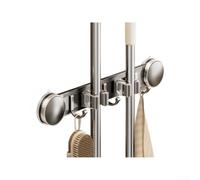 Organizer da parete per mocio e scope, supporto a ventosa per bagno e cucina, scaffale portaoggetti in alluminio con guide scorrevoli (B)