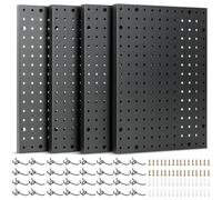 Organizer da parete resistente a 4 pannelli forati con 32 ganci - 4 pannelli in metallo nero per negozi o magazzini - Organizer da parete per garage e organizer da parete per attrezzi - Kit organizer