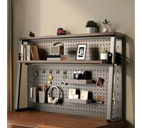Organizer da scrivania a 2/3 ripiani con pannello forato, libreria da scrivania in metallo dormitorio, supporto stabile a forma trapezoidale, ripiani regolabili(Brown,80*62cm/31.5*24.4in)