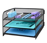 Organizer da scrivania a 3 livelli con manico, organizer per documenti in rete estraibile, per scrivania, vassoio organizer da scrivania per documenti A4, forniture per ufficio, nero