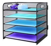 Organizer da scrivania a 5 ripiani con manico, organizer in rete estraibile, organizer per scrivania, vassoio organizer da scrivania per documenti A4, forniture per ufficio, nero