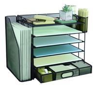 Organizer da scrivania a 6 ripiani con separatore verticale extra, vassoio per lettere con cassetto superiore per cancelleria, vassoi per documenti A4, porta riviste e documenti per casa e ufficio