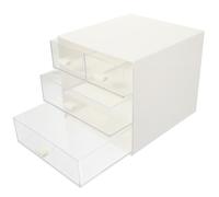 Organizer da Scrivania a Cassetti, Box Trasparente Bianco | Tre Livelli Scomparti, Chiusura Chiusa, per Gioielli, , Occhiali e Piccoli Oggetti