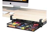 Organizer da scrivania con morsetto, in rete metallica, con 1 cassetto scorrevole, da posizionare sulla scrivania o sotto la scrivania, per forniture per ufficio e oggetti essenziali per la casa