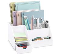 Organizer da scrivania da ufficio, in acrilico bianco con cassetto, 9 scomparti, tutto in uno, accessori per ufficio e accessori da scrivania alla moda, portapenne, migliora la tua scrivania