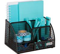 Organizer da Scrivania e Accessori da Ufficio, Organizer da Ufficio a 6 Scomparti, con Cassetto Scorrevole, Portaoggetti da Scrivania per Riporre Penne, Quaderni, Pinzatrici, Graffette (Nero - 1 pz)