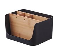 Organizer da scrivania e accessori, organizer da scrivania con 5 scomparti, in plastica con divisorio mobile in legno, portapenne per scuola, casa, forniture per ufficio