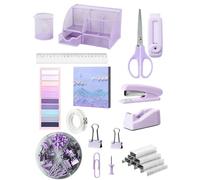 Organizer da Scrivania e set di Forniture per Ufficio, Accessori da Scrivania 12 in 1 con Portapenne, Cucitrice, Set di Graffette, Dispenser per Nastro Adesivo, Nastro Adesivo, Righello, Forbici