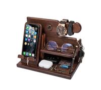 Organizer da Scrivania in Legno con Supporto Smartphone e Porta Orologi - Compreso di Alloggiamento per il Cavo Ricarica - 25,5x15x18,5 cm