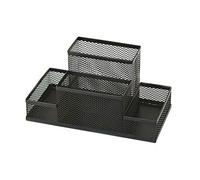 Organizer da scrivania in rete multifunzione, design a 4 scomparti, in metallo verniciato a polvere, colore nero, per penne, matite, appunti, pinzatrice e forbici
