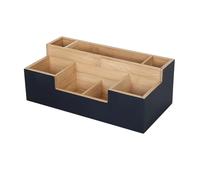 Organizer da scrivania Relaxdays, 7 Scomparti, HxLxP: 11x30x15 cm, bambù, portaoggetti, Scatola Nera/Naturale.