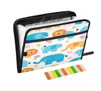 Organizer Espandibile Cartella 13 Tasche A4 Lettera Formato con Chiusura a Cerniera per Cartoni Carino Cartone Animato Blu Elefante e Leone carpeta de