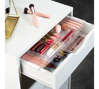 Organizer espandibile per cassetti, vassoio portaoggetti personalizzabile per bagno, camera da letto e scrivania, organizer per cosmetici in plastica trasparente con scomparti espandibili (set da 2)
