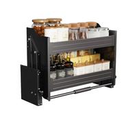 Organizer For Armadietto Estraibile, Cestello Di Sollevamento For Ripiani For Carichi Pesanti A 2 Livelli, Piatto In Lega Di Alluminio E Portaspezie, Capacità Di Carico Di 15 Kg(Black,800 cabinet)