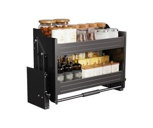 Organizer For Armadietto Estraibile, Cestello Di Sollevamento For Ripiani For Carichi Pesanti A 2 Livelli, Piatto In Lega Di Alluminio E Portaspezie, Capacità Di Carico Di 15 Kg(Black,800 cabinet)
