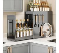 Organizer for portaspezie estraibile, armadietto estraibile a 2-3 livelli | Porta condimenti, pannelli magnetici, salvaspazio, cassetti verticali dispensa slim facile accesso(Black-2 Tier(Tied funds))