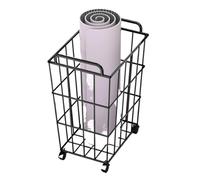 Organizer for tappetino da yoga e lavanderia, cesto portaoggetti con ruote, struttura in acciaio al carbonio resistente con finitura in vernice da forno, supporto multiuso(Black medium)