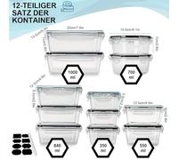 Organizer Frigorifero,Contenitori Frigo Scatola portapranzo trasparente con coperchio for conservare gli alimenti e conservarne la freschezza, 12 pezzi