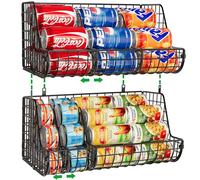 Organizer impilabile a 2 livelli per ripiani della dispensa, confezione da 2 organizer per lattine di soda con 4 divisori regolabili, organizer per lattine da cucina, organizer per bevande in filo,