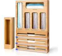 Organizer in lamina di bambù e plastica con taglierina, dispenser compatibile con sacchetti di varie dimensioni per cassetti da cucina