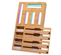 Organizer in lamina di bambù e plastica con taglierina, organizer con chiusura lampo con taglierina per cassetti della cucina, dispenser compatibile con sacchetti di varie dimensioni da gallone