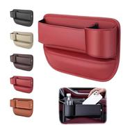 Organizer in Pelle for Auto da Inserire Tra i Sedili, con Portabicchieri, Scatola Portaoggetti for lo Spazio Tra i Sedili, Organizer Laterale Universale in Pelle Alta Qualità(Red,Passenger side)