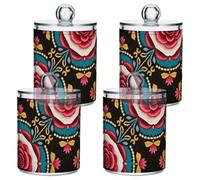 Organizer in plastica trasparente con coperchio, motivo floreale, alla moda, con coperchio, per tamponi di cotone, cotone, filo interdentale, graffette, fermagli per capelli, confezione da 4