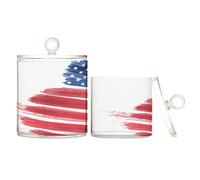 Organizer in plastica trasparente spazzolata con bandiera astratta degli Stati Uniti, con coperchio, per cassettiera, piccoli contenitori decorativi per tamponi di cotone, tamponi di cotone, plettri