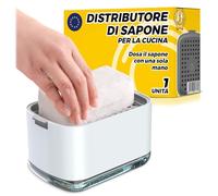 Organizer Lavello Cucina 3 in 1 con Porta Spugna 2 in 1 Organizer Lavello con Dosatore Detersivo Piatti Manuale e Base Antiscivolo Salvaspazio Capienza 350ml Colore Bianco