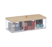 Organizer make up trucchi 3 scomparti plastica coperchio bambù portatrucchi casa