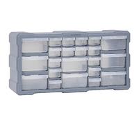 Organizer multi-cassetti con 22 cassetti, 49 x 16 x 25,5 cm, grigio, in plastica PP, impilabile, salvaspazio, ideale per officina, garage, casa e artigianato