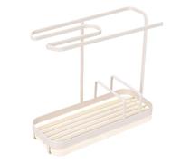 Organizer Multifunzionale per Lavello in Metallo, Porta Spugna per Lavello con Portasciugamani e Vassoio di Scarico, Portaspazzole per Sapone per Strofinacci, Strumenti per La (Giallo Latte)