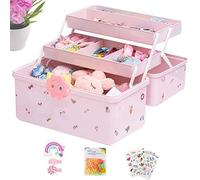 Organizer per accessori per capelli, scatola portaoggetti per trucchi a 3 strati, 2 cassetti estraibili, porta fermagli per capelli, contenitore portatile rosa, scatola leggera per accessori per
