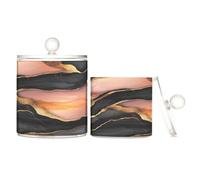 Organizer per alimenti in plastica trasparente, effetto marmo, nero, pesca, con coperchio, per oggetti essenziali da bagno, piccoli contenitori decorativi per filo interdentale, graffette, confezione