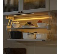Organizer per armadietto estraibile pieghevole con striscia luminosa con sensore, porta spezie a scomparsa per sottopensile, per dispensa/armadietto/credenza, supporta fino a ,D8.3"xh17.6"-W27.2"