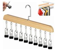 Organizer per armadio con 10 clip - Organizer salvaspazio da appendere, organizer per pantaloni per armadio con 10 clip, gruccia per pantaloni multipla girevole a 360° per piccoli (Wood)