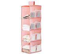 Organizer per Armadio Pensile, Organizzatore Armadio Interno, XiXiRan Pieghevole Portattuto da Appendere con 4 Scomparti, con 12 Tasche Laterali a Rete, Organizzatore Armadio da 30*22.5*80cm (rosa)