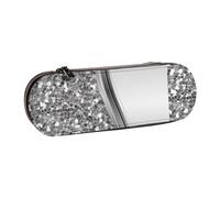 Organizer per astucci in pelle per riporre articoli di cancelleria, glitter glam argento finto