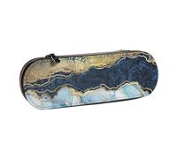 Organizer per astucci in pelle per riporre articoli di cancelleria, vernice astratta in marmo blu glitter oro