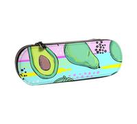 Organizer per astuccio in pelle per riporre articoli di cancelleria, avocado colorato con disegno a mano