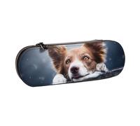 Organizer per astuccio in pelle per riporre articoli di cancelleria, Dio Bokeh Border Collie marrone con occhi gialli