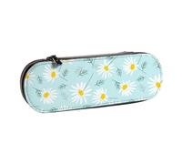 Organizer per astuccio in pelle per riporre articoli di cancelleria, margherita floreale delicata blu e bianca