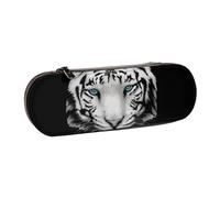 Organizer per astuccio in pelle per riporre articoli di cancelleria, tigre bianca con pupilla blu