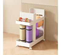 Organizer per attrezzature da allenamento a 2 livelli con ruote per riporre tappetini da yoga, rulli in schiuma e manubri