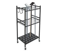 Organizer per attrezzi da giardino, carrello per attrezzi da giardino, supporto per pale, scope, portata fino a 30 kg, 35 scomparti e ganci, con 4 ruote, portautensili, per garage e giardino