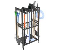 Organizer per attrezzi da giardino con 4 ganci, in metallo, per scope, rastrello, pala, attrezzi da giardino, per garage e garage, organizer da giardino (nero, 42 x 30 x 80 cm)