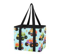 Organizer per bagagliaio auto, robusto, con motivo mostri e camion, colore blu, borsa della spesa leggera con manici lunghi, per bagagliaio auto, SUV, confezione da 1