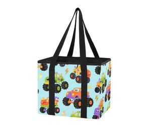 Organizer per bagagliaio auto, robusto, con motivo mostri e camion, colore blu, borsa della spesa leggera con manici lunghi, per bagagliaio auto, SUV, confezione da 1