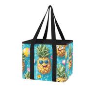 Organizer per bagagliaio dell'auto, ecologico, riutilizzabile, per l'estate, con motivo a forma di ananas, a forma di scatola, con fondo rigido e manici per viaggi in auto, campeggio, confezione da 1